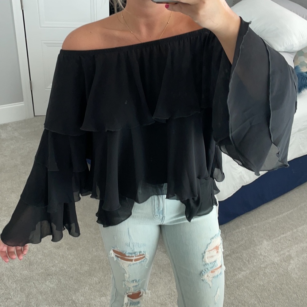 Show Me Your Mumu ruffle off the shoulder top